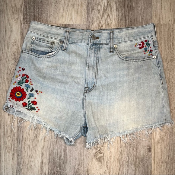 Madewell Embroidered Light Blue Denim‎ Shorts Size 29 - Picture 2 of 13
